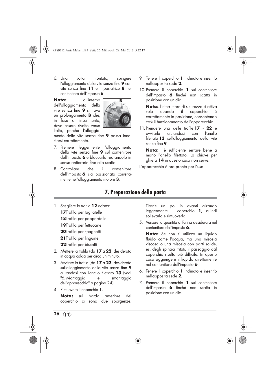 Preparazione della pasta | Silvercrest SPM 200 A1 User Manual | Page 28 / 86