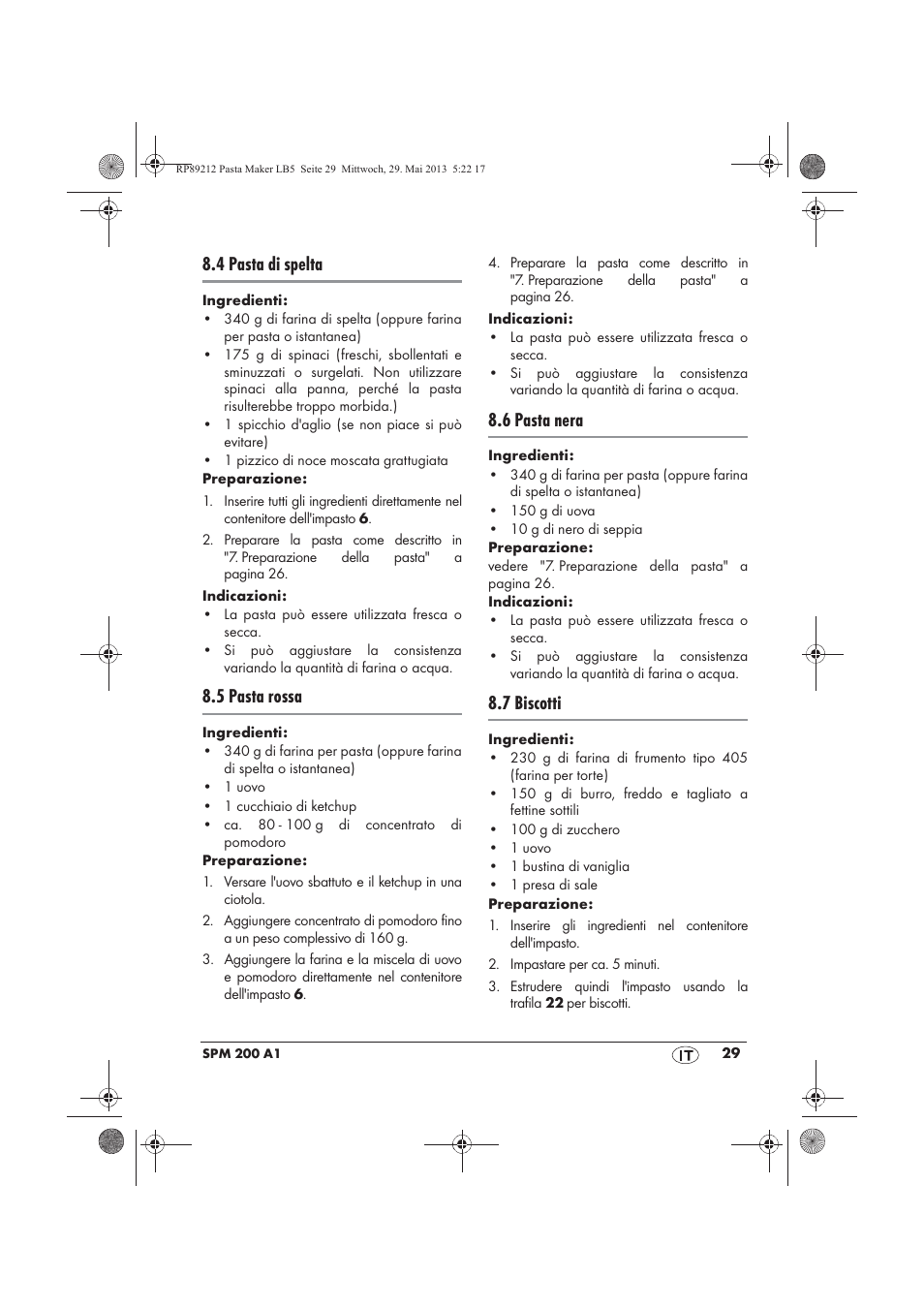 4 pasta di spelta, 5 pasta rossa, 6 pasta nera | 7 biscotti | Silvercrest SPM 200 A1 User Manual | Page 31 / 86