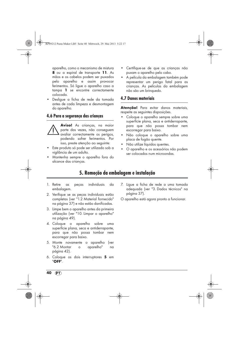 Remoção da embalagem e instalação, 6 para a segurança das crianças, 7 danos materiais | Silvercrest SPM 200 A1 User Manual | Page 42 / 86