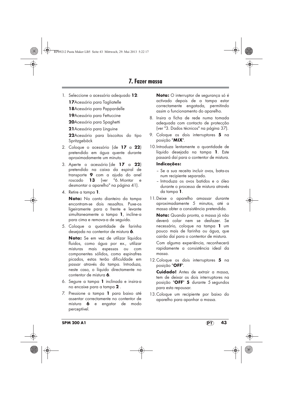 Fazer massa | Silvercrest SPM 200 A1 User Manual | Page 45 / 86