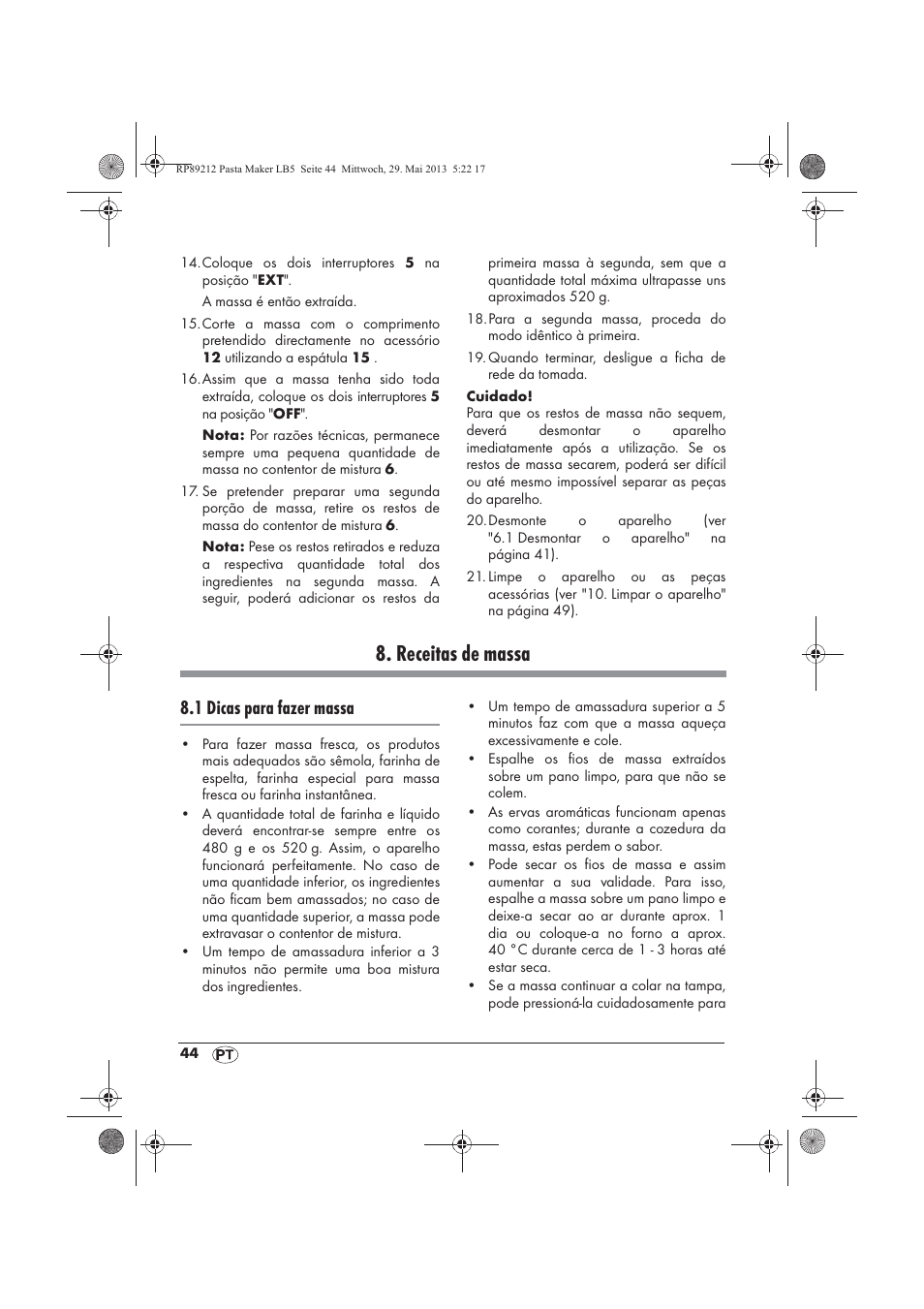 Receitas de massa, 1 dicas para fazer massa | Silvercrest SPM 200 A1 User Manual | Page 46 / 86