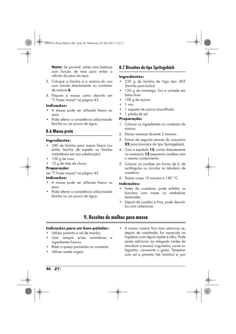 Receitas de molhos para massa, 6 massa preta, 7 biscoitos do tipo spritzgebäck | Silvercrest SPM 200 A1 User Manual | Page 48 / 86