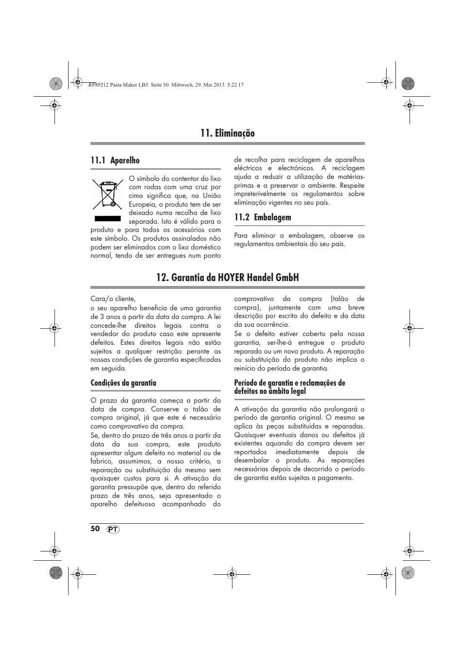 Eliminação, Garantia da hoyer handel gmbh | Silvercrest SPM 200 A1 User Manual | Page 52 / 86