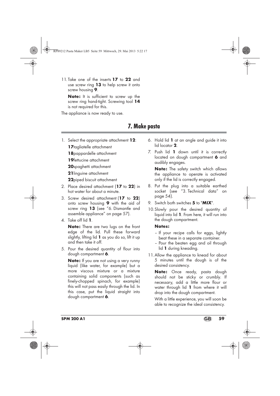 Make pasta | Silvercrest SPM 200 A1 User Manual | Page 61 / 86