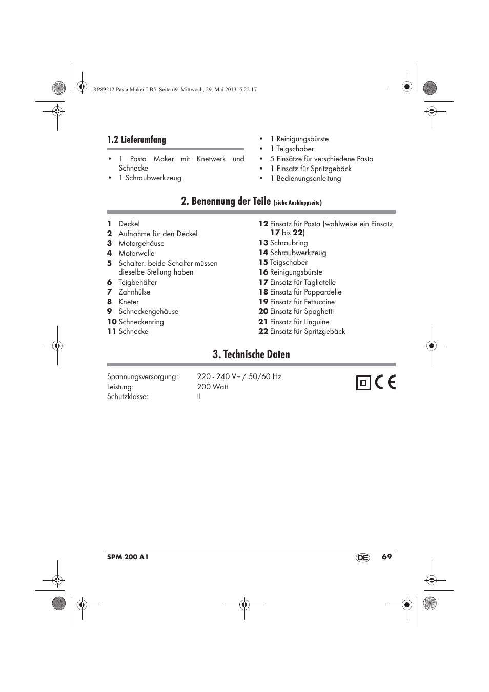 Benennung der teile, Technische daten, 2 lieferumfang | Silvercrest SPM 200 A1 User Manual | Page 71 / 86
