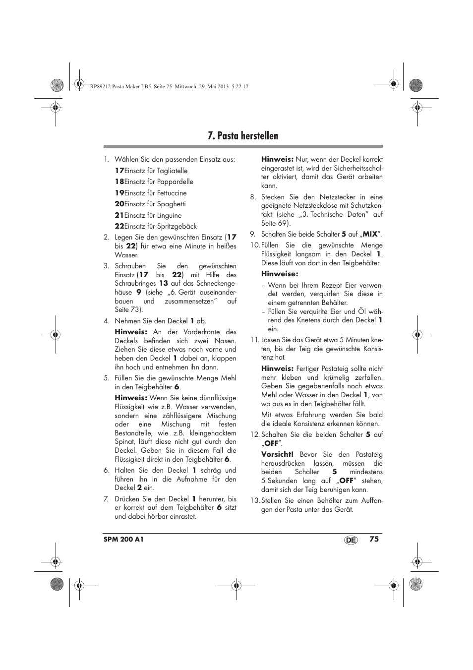 Pasta herstellen | Silvercrest SPM 200 A1 User Manual | Page 77 / 86