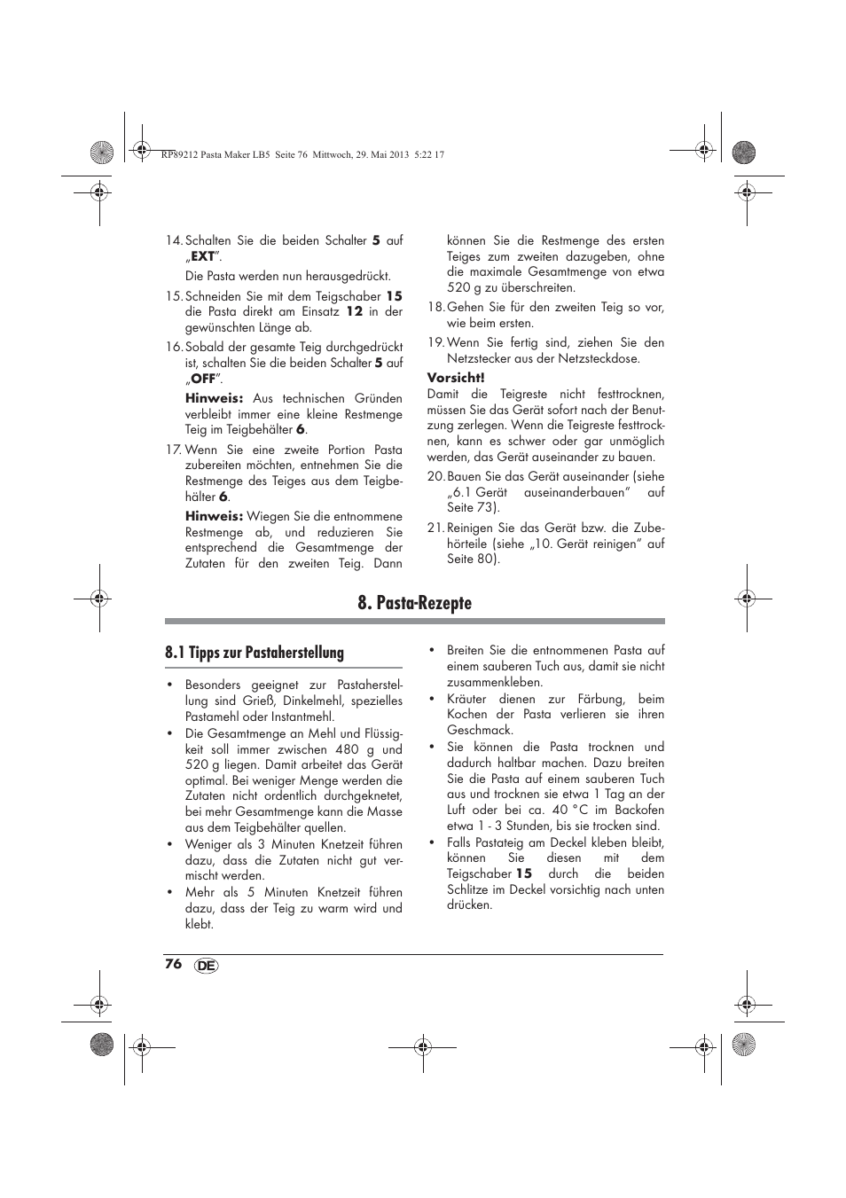 Pasta-rezepte, 1 tipps zur pastaherstellung | Silvercrest SPM 200 A1 User Manual | Page 78 / 86