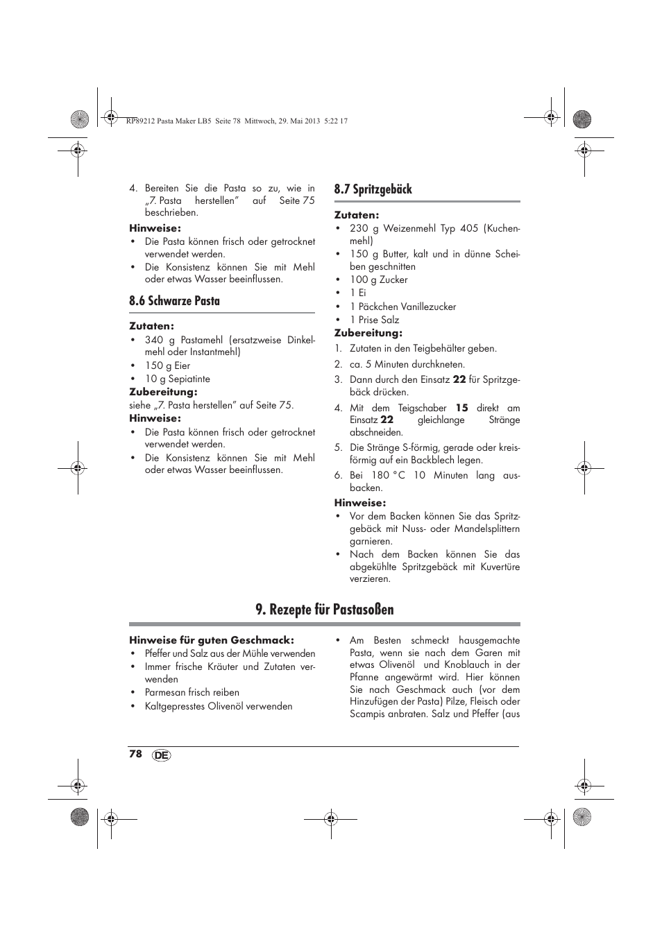 Rezepte für pastasoßen, 6 schwarze pasta, 7 spritzgebäck | Silvercrest SPM 200 A1 User Manual | Page 80 / 86