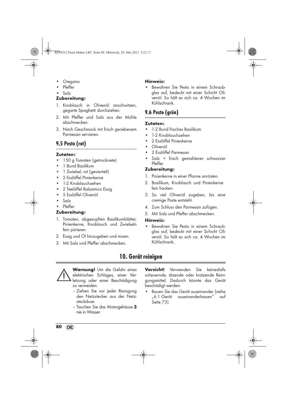 Gerät reinigen, 5 pesto (rot), 6 pesto (grün) | Silvercrest SPM 200 A1 User Manual | Page 82 / 86