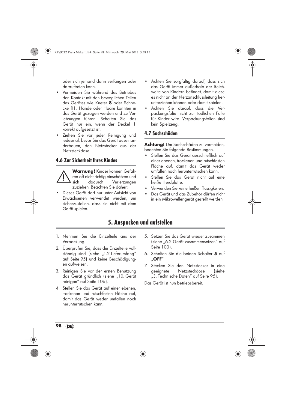 Auspacken und aufstellen, 6 zur sicherheit ihres kindes, 7 sachschäden | Silvercrest SPM 200 A1 User Manual | Page 100 / 114