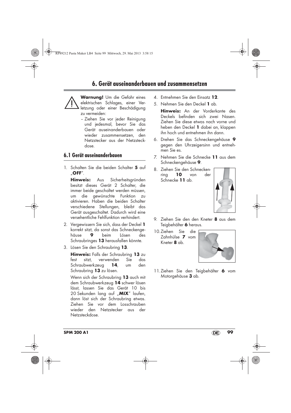 Gerät auseinanderbauen und zusammensetzen, 1 gerät auseinanderbauen | Silvercrest SPM 200 A1 User Manual | Page 101 / 114