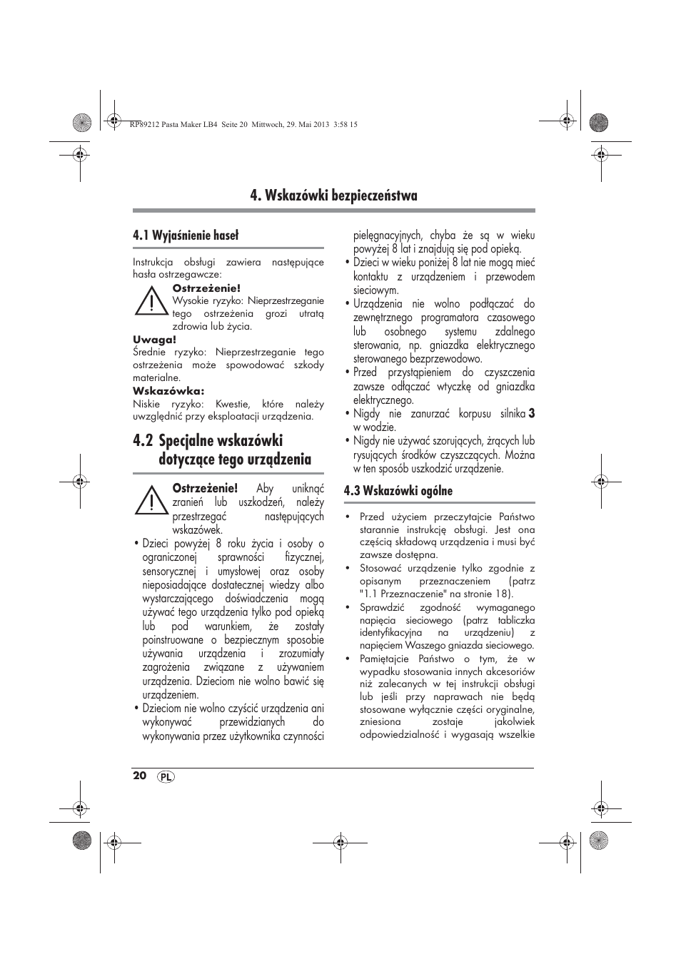 2 specjalne wskazówki dotyczące tego urządzenia, Wskazówki bezpieczeństwa | Silvercrest SPM 200 A1 User Manual | Page 22 / 114