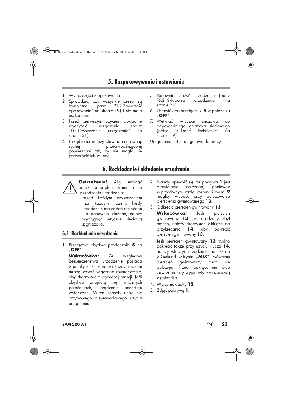 Rozpakowywanie i ustawianie, Rozkładanie i składanie urządzenia, 1 rozkładanie urządzenia | Silvercrest SPM 200 A1 User Manual | Page 25 / 114