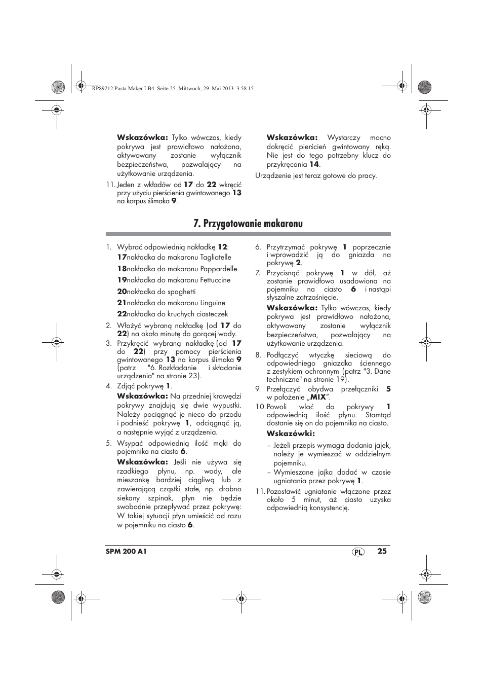 Przygotowanie makaronu | Silvercrest SPM 200 A1 User Manual | Page 27 / 114