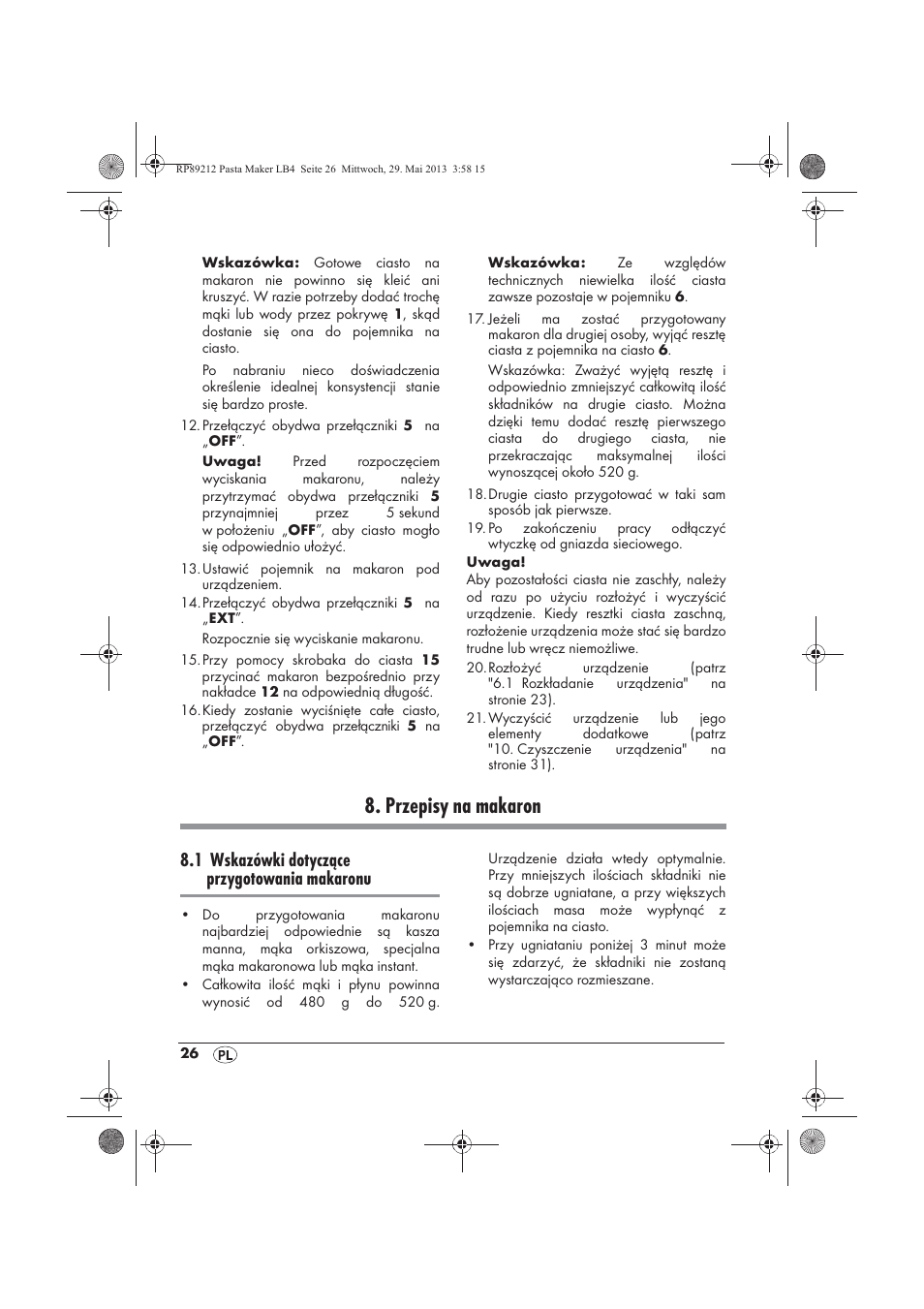 Przepisy na makaron, 1 wskazówki dotyczące przygotowania makaronu | Silvercrest SPM 200 A1 User Manual | Page 28 / 114