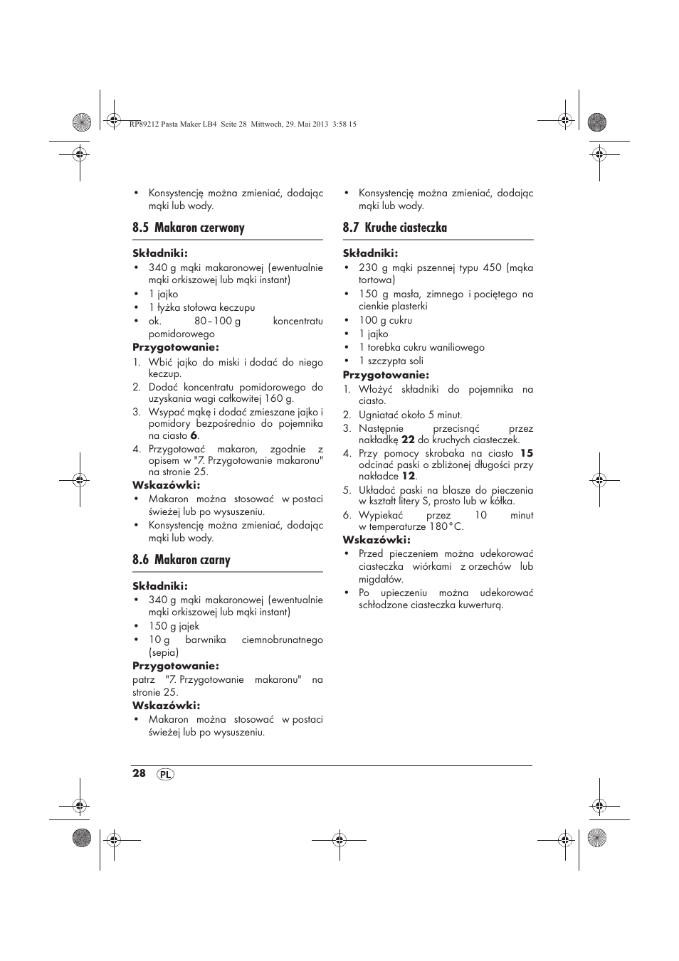 5 makaron czerwony, 6 makaron czarny, 7 kruche ciasteczka | Silvercrest SPM 200 A1 User Manual | Page 30 / 114