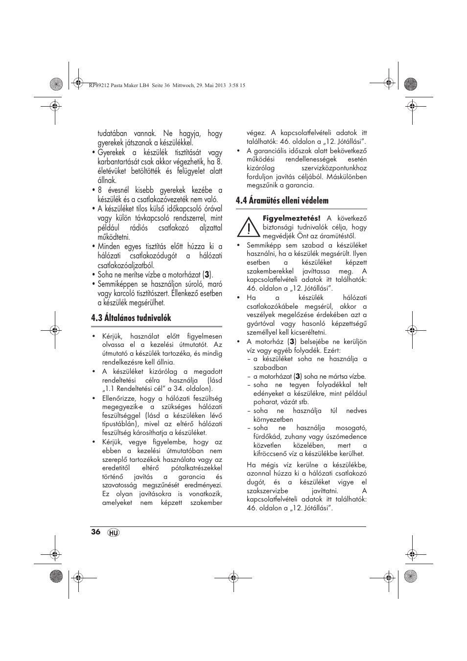 3 általános tudnivalók, 4 áramütés elleni védelem | Silvercrest SPM 200 A1 User Manual | Page 38 / 114