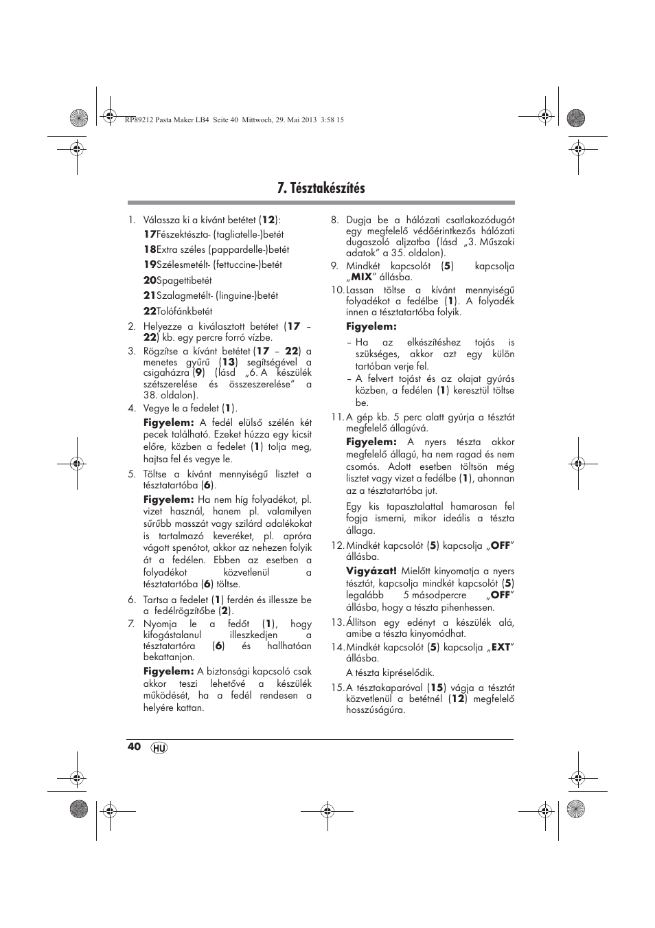 Tésztakészítés | Silvercrest SPM 200 A1 User Manual | Page 42 / 114