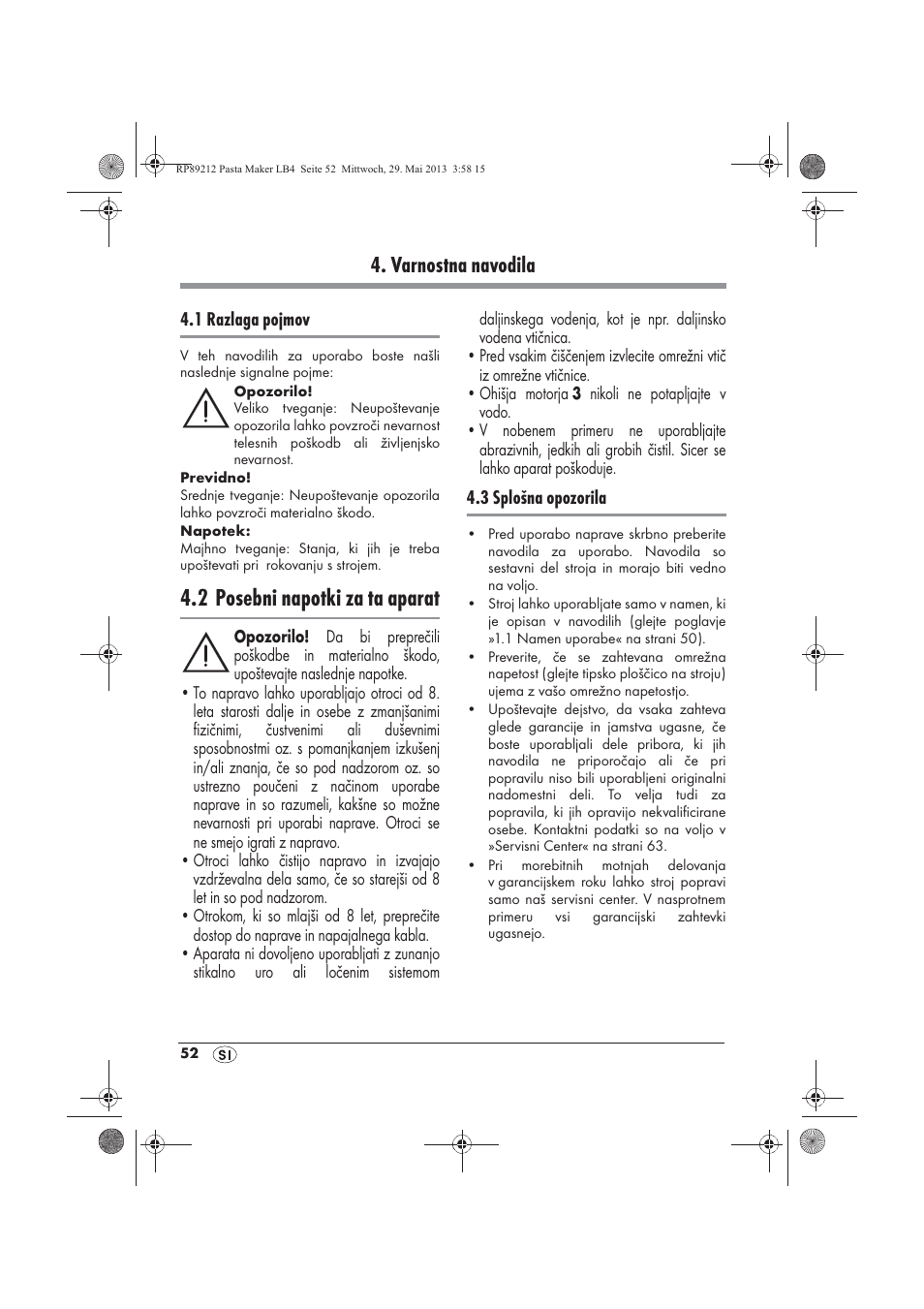 2 posebni napotki za ta aparat, Varnostna navodila | Silvercrest SPM 200 A1 User Manual | Page 54 / 114