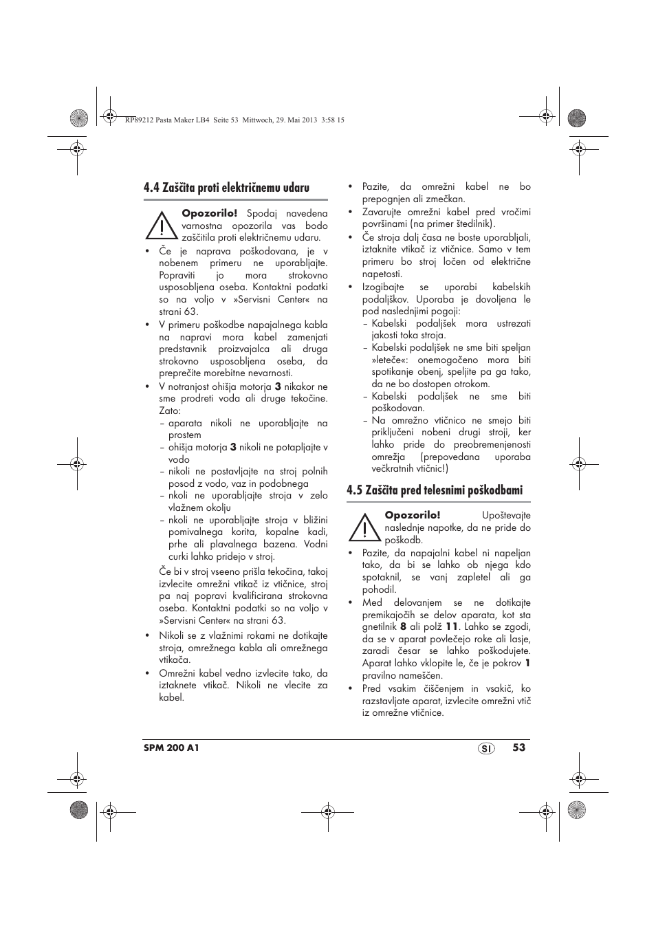 4 zaščita proti električnemu udaru, 5 zaščita pred telesnimi poškodbami | Silvercrest SPM 200 A1 User Manual | Page 55 / 114