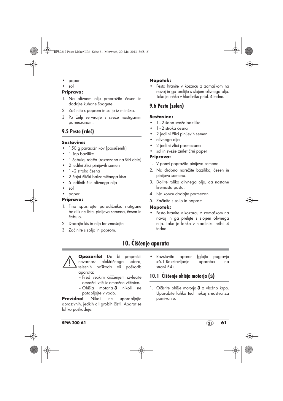 Čiščenje aparata, 5 pesto (rdeč), 6 pesto (zelen) | 1 čiščenje ohišja motorja | Silvercrest SPM 200 A1 User Manual | Page 63 / 114