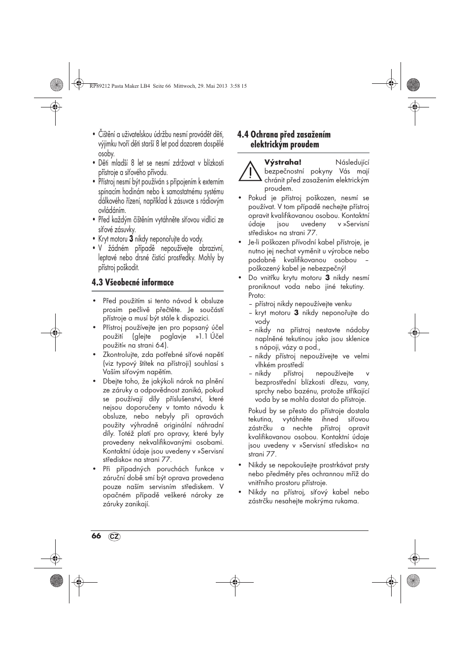 3 všeobecné informace, 4 ochrana před zasažením elektrickým proudem | Silvercrest SPM 200 A1 User Manual | Page 68 / 114
