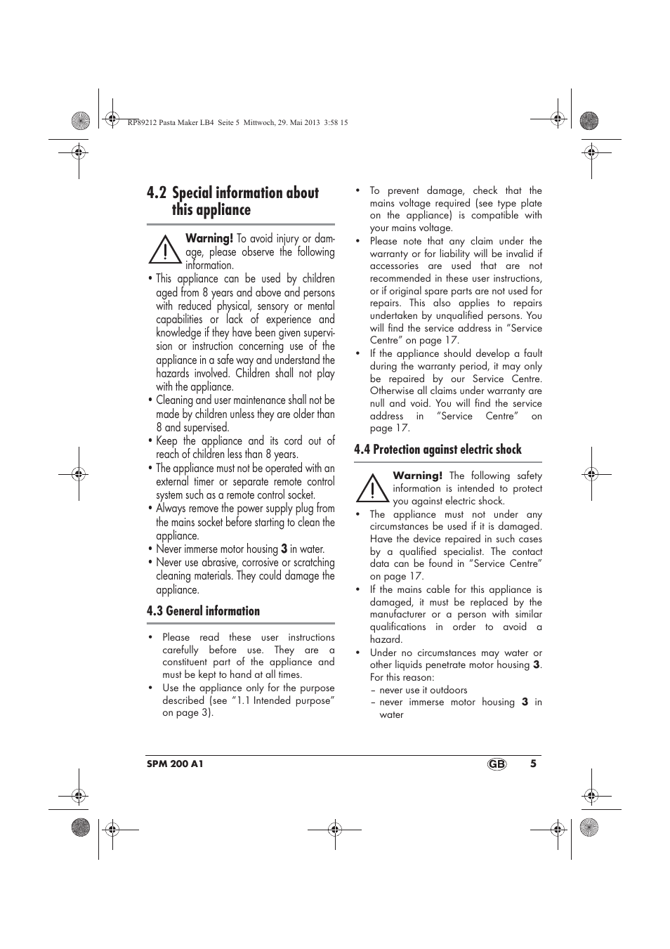 2 special information about this appliance | Silvercrest SPM 200 A1 User Manual | Page 7 / 114