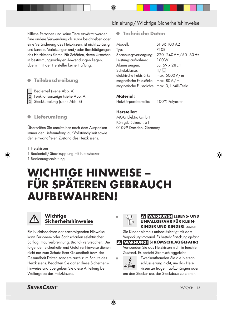 Einleitung / wichtige sicherheitshinweise | Silvercrest SHBR 100 A2 User Manual | Page 11 / 24