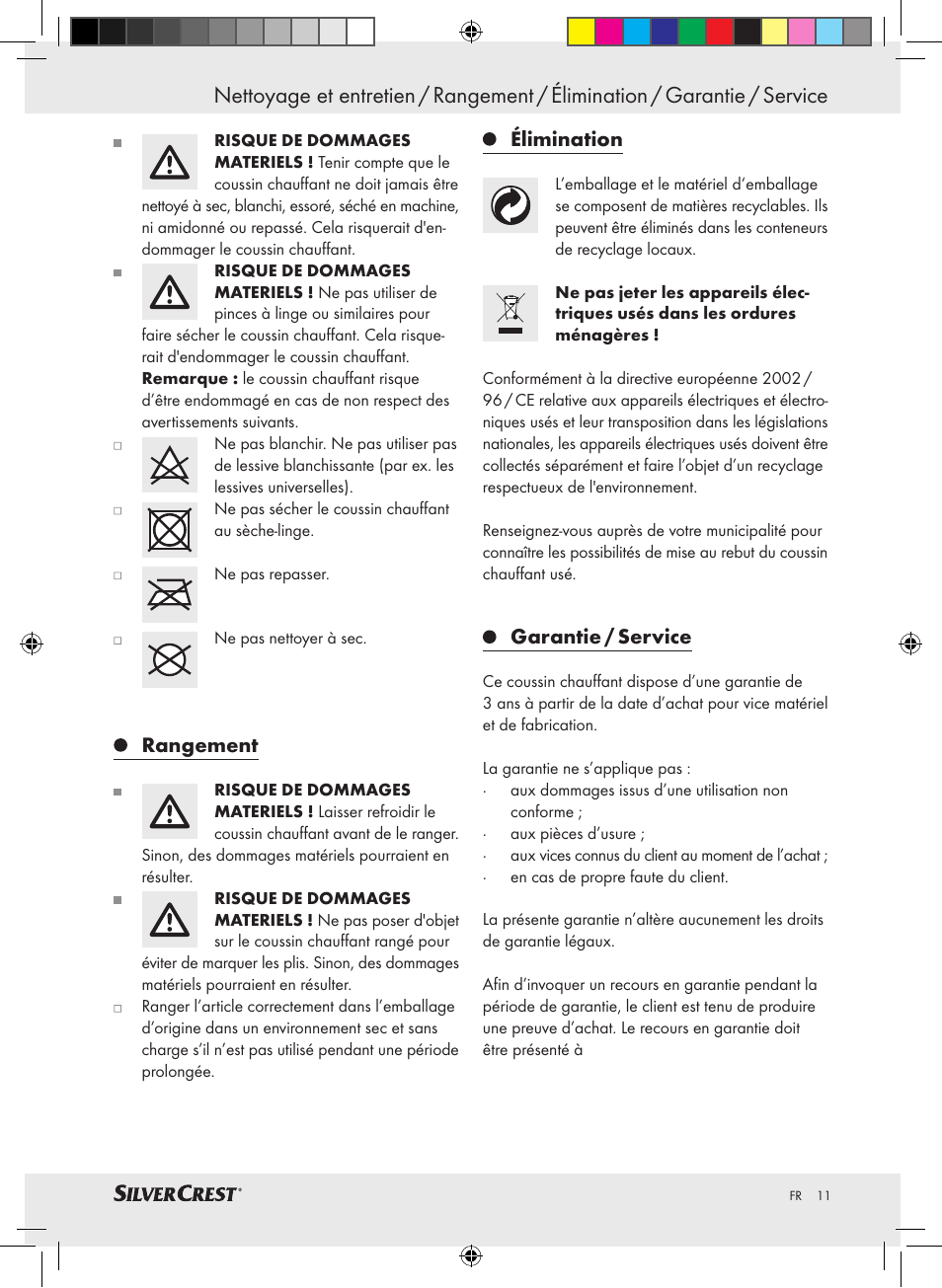 Rangement, Élimination, Garantie / service | Silvercrest SHBR 100 A2 User Manual | Page 7 / 24