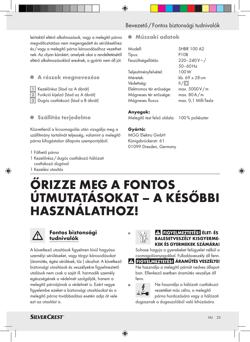 Bevezető / fontos biztonsági tudnivalók | Silvercrest SHBR 100 A2 User Manual | Page 19 / 48