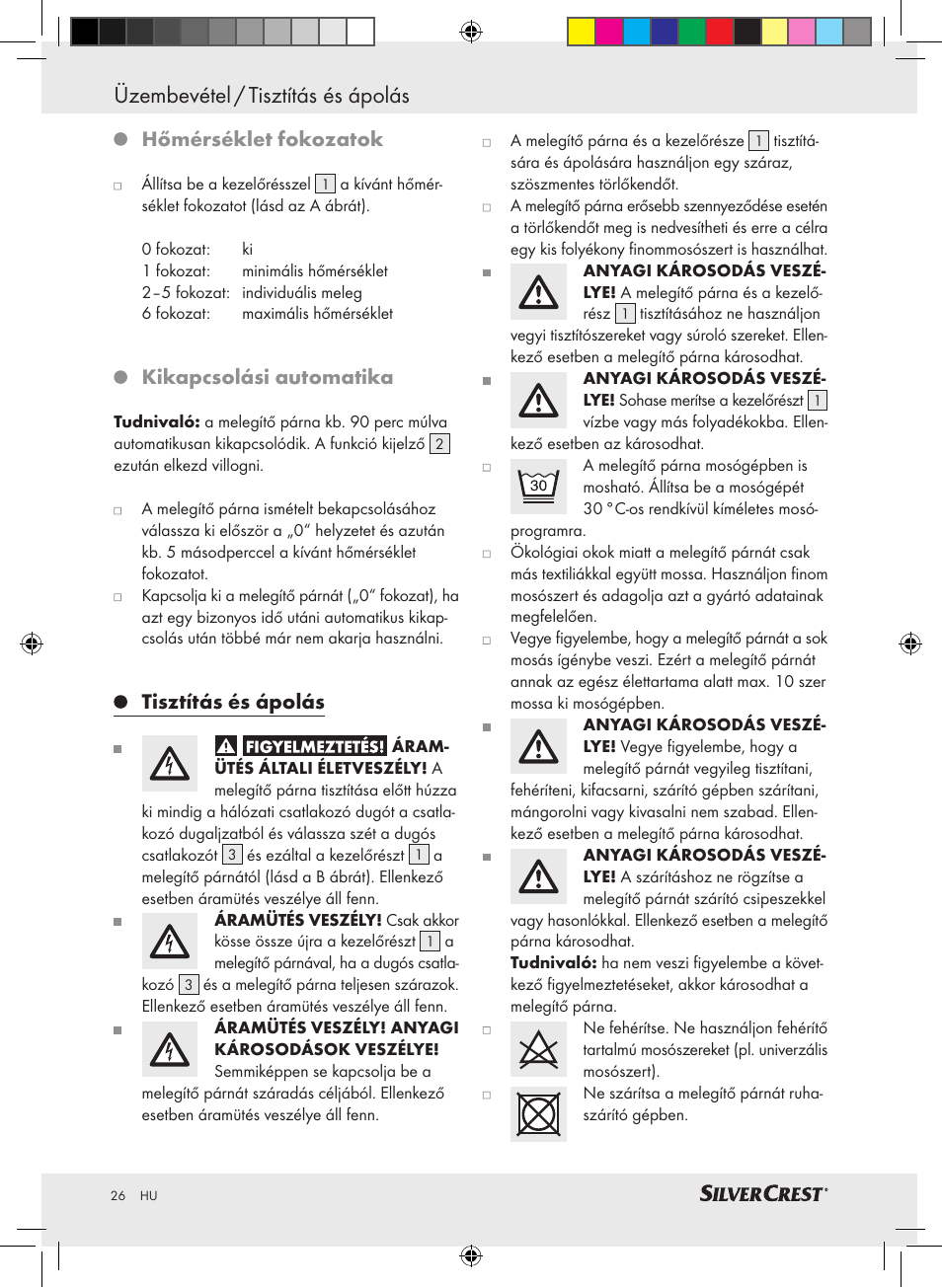 Üzembevétel / tisztítás és ápolás, Hőmérséklet fokozatok, Kikapcsolási automatika | Tisztítás és ápolás | Silvercrest SHBR 100 A2 User Manual | Page 22 / 48