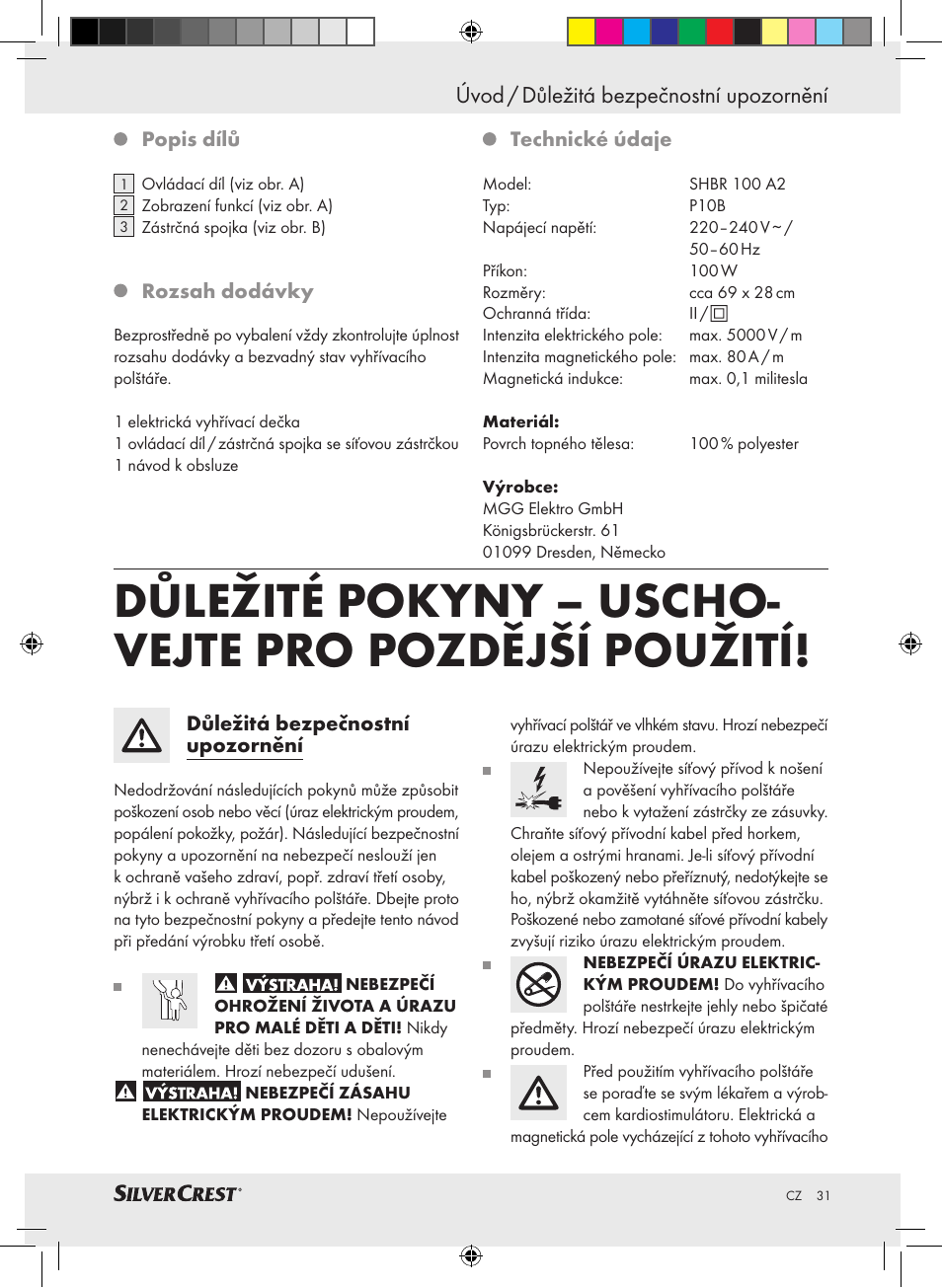 Úvod / důležitá bezpečnostní upozornění | Silvercrest SHBR 100 A2 User Manual | Page 27 / 48