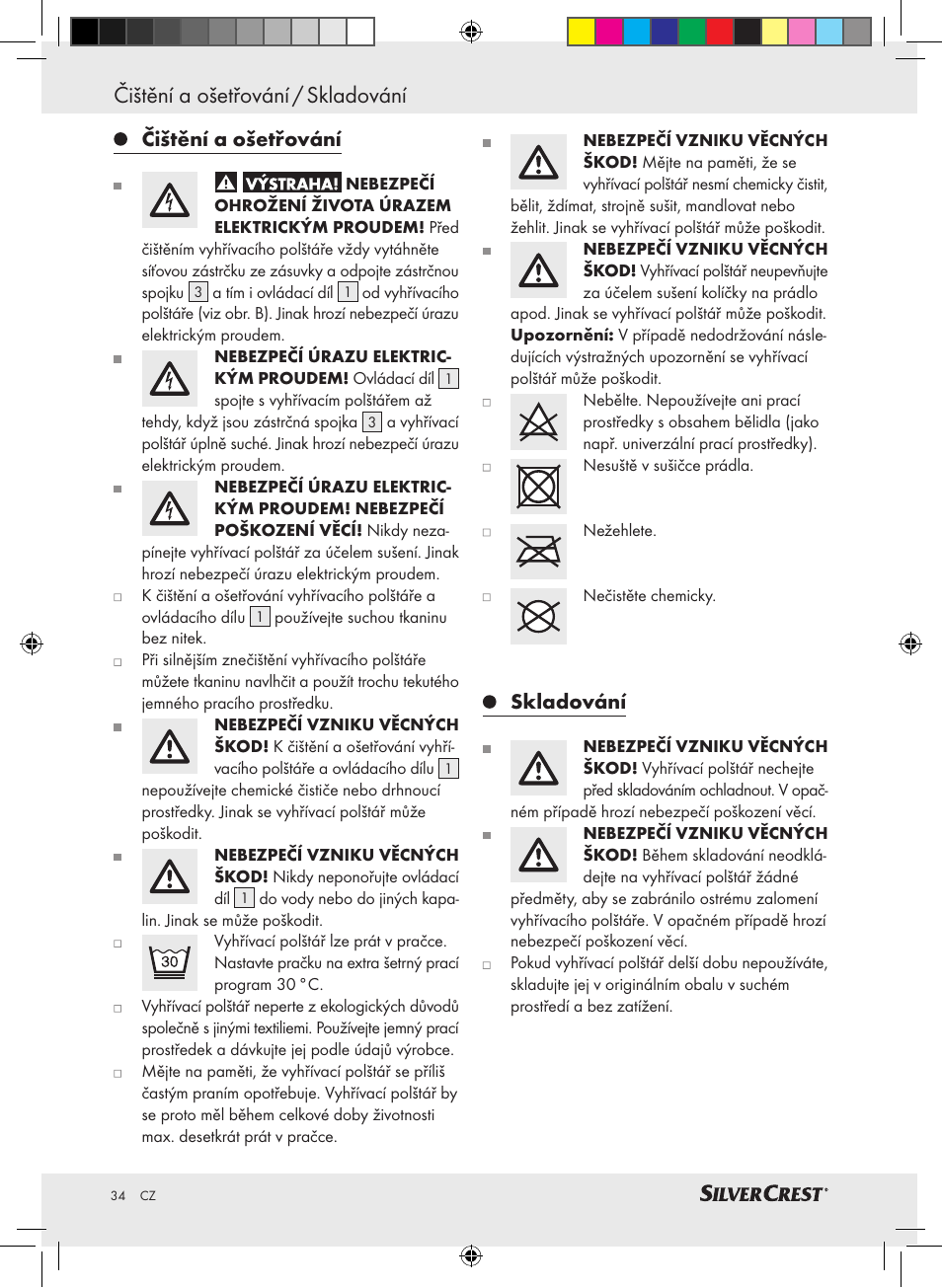 Čištění a ošetřování / skladování, Čištění a ošetřování, Skladování | Silvercrest SHBR 100 A2 User Manual | Page 30 / 48