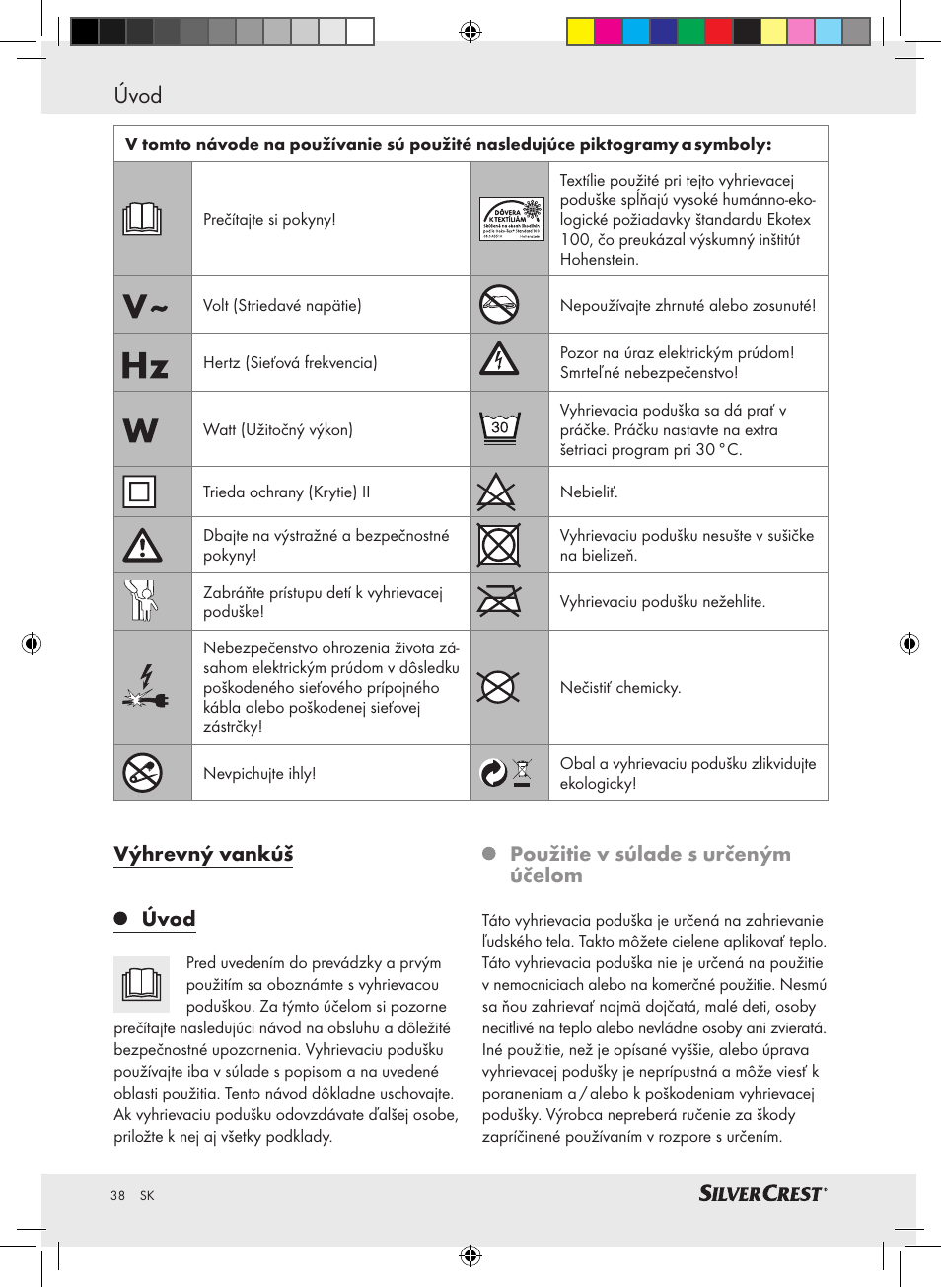 Úvod, Výhrevný vankúš úvod, Použitie v súlade s určeným účelom | Silvercrest SHBR 100 A2 User Manual | Page 34 / 48