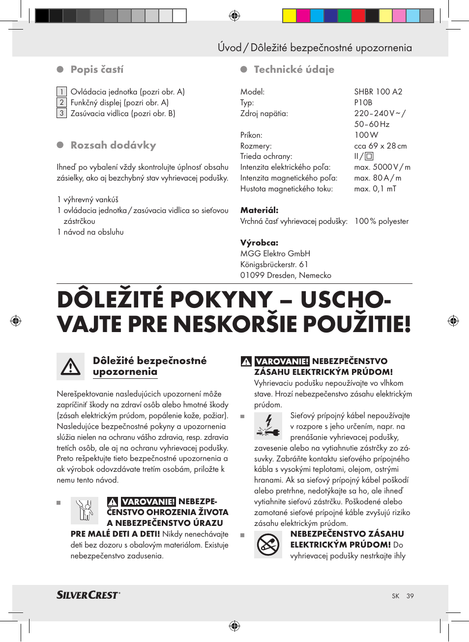 Úvod / dôležité bezpečnostné upozornenia | Silvercrest SHBR 100 A2 User Manual | Page 35 / 48