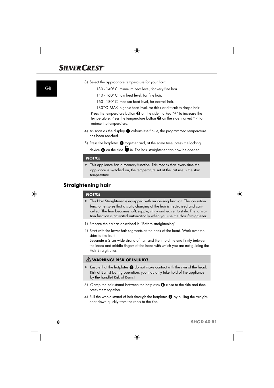 Straightening hair | Silvercrest SHGD 40 B1 User Manual | Page 11 / 52