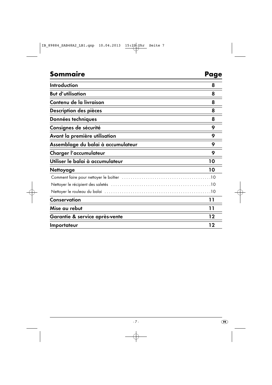 Sommaire page | Silvercrest SAB 4.8 A2 User Manual | Page 10 / 33