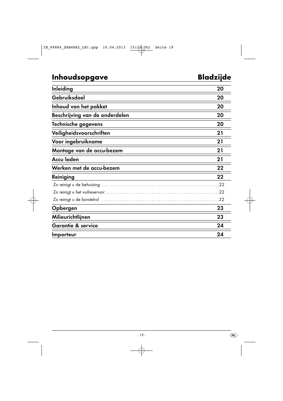 Inhoudsopgave bladzijde | Silvercrest SAB 4.8 A2 User Manual | Page 22 / 33