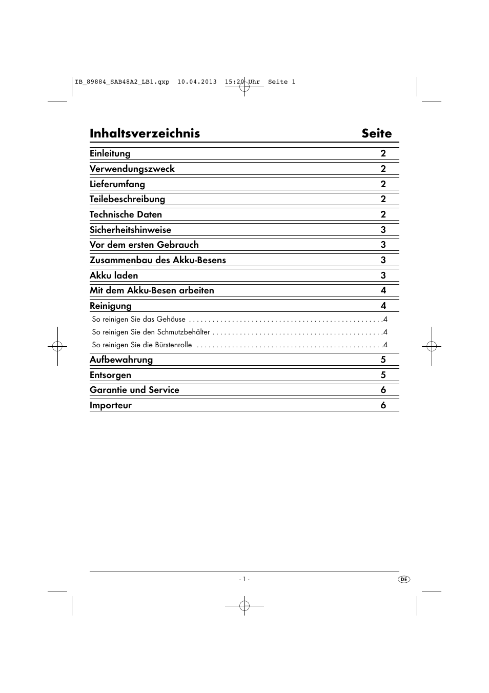 Inhaltsverzeichnis seite | Silvercrest SAB 4.8 A2 User Manual | Page 4 / 33