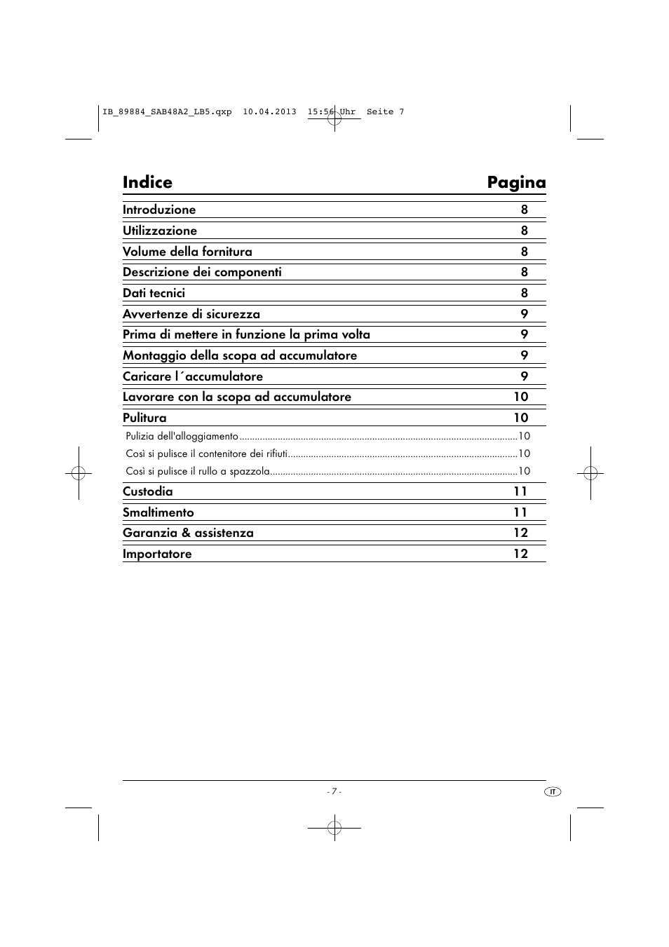 Indice pagina | Silvercrest SAB 4.8 A2 User Manual | Page 10 / 34