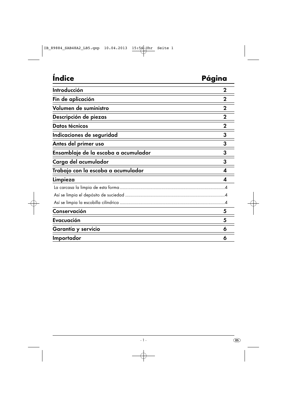 Índice página | Silvercrest SAB 4.8 A2 User Manual | Page 4 / 34