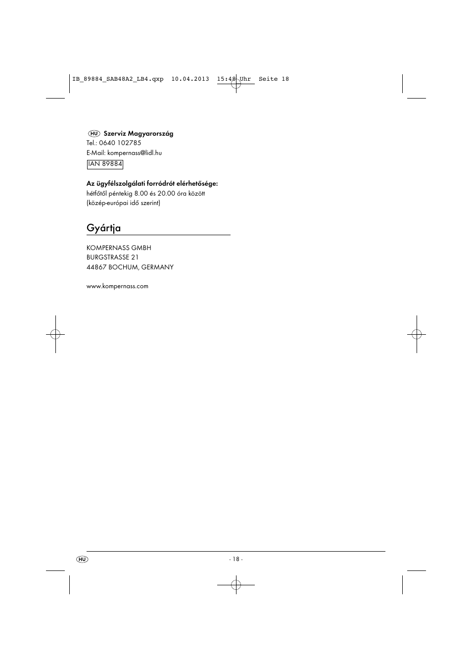 Gyártja | Silvercrest SAB 4.8 A2 User Manual | Page 21 / 46