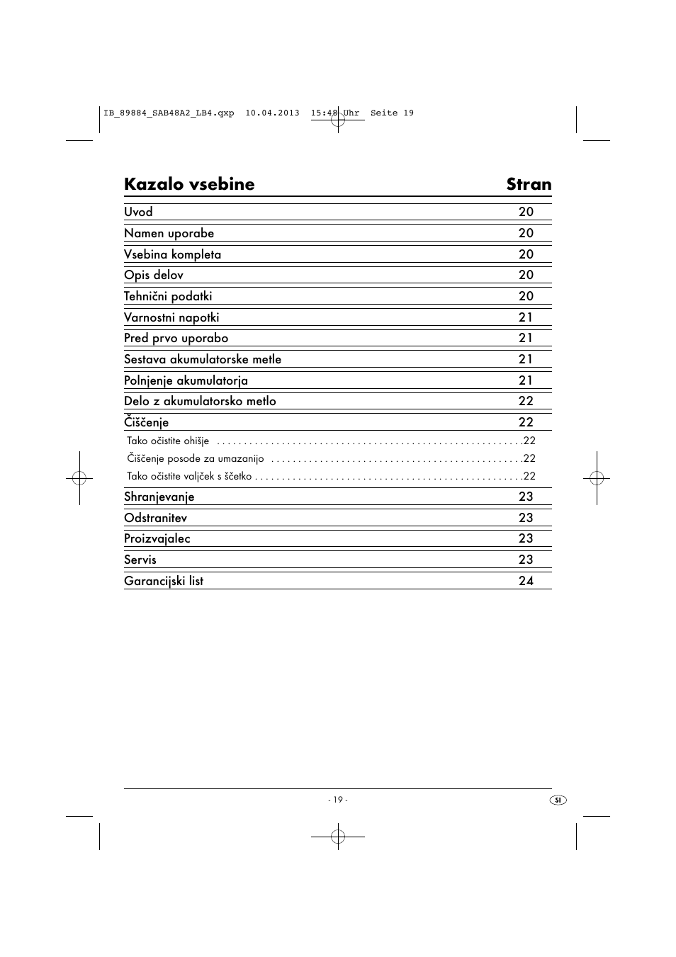 Kazalo vsebine stran | Silvercrest SAB 4.8 A2 User Manual | Page 22 / 46