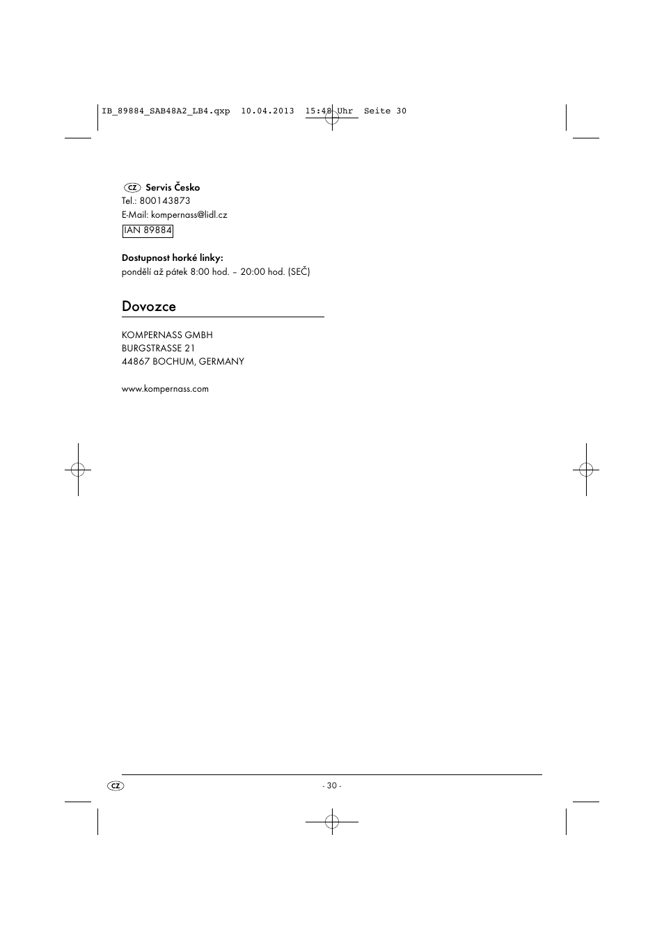 Dovozce | Silvercrest SAB 4.8 A2 User Manual | Page 33 / 46