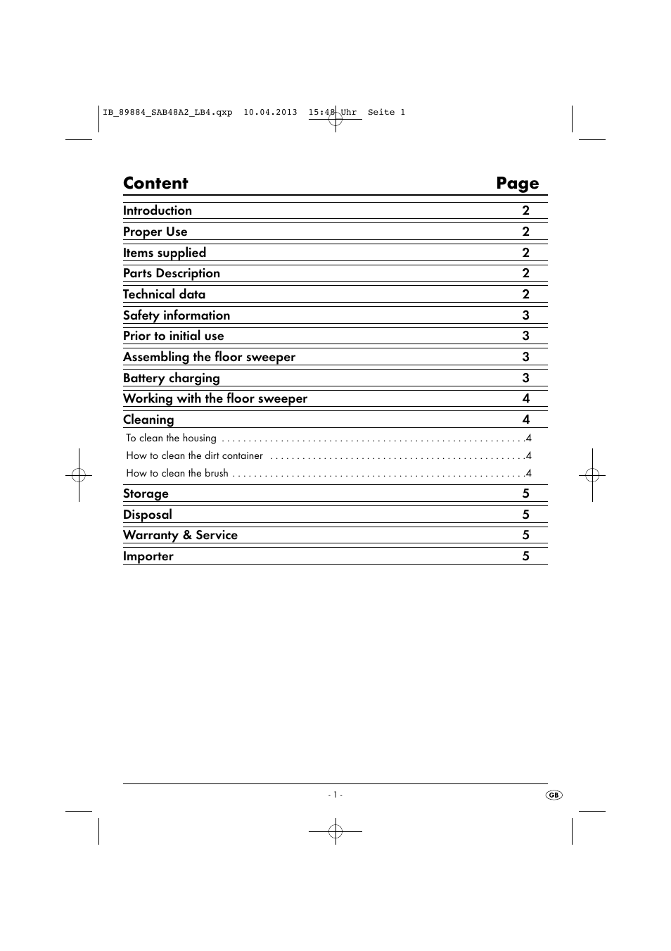 Content page | Silvercrest SAB 4.8 A2 User Manual | Page 4 / 46