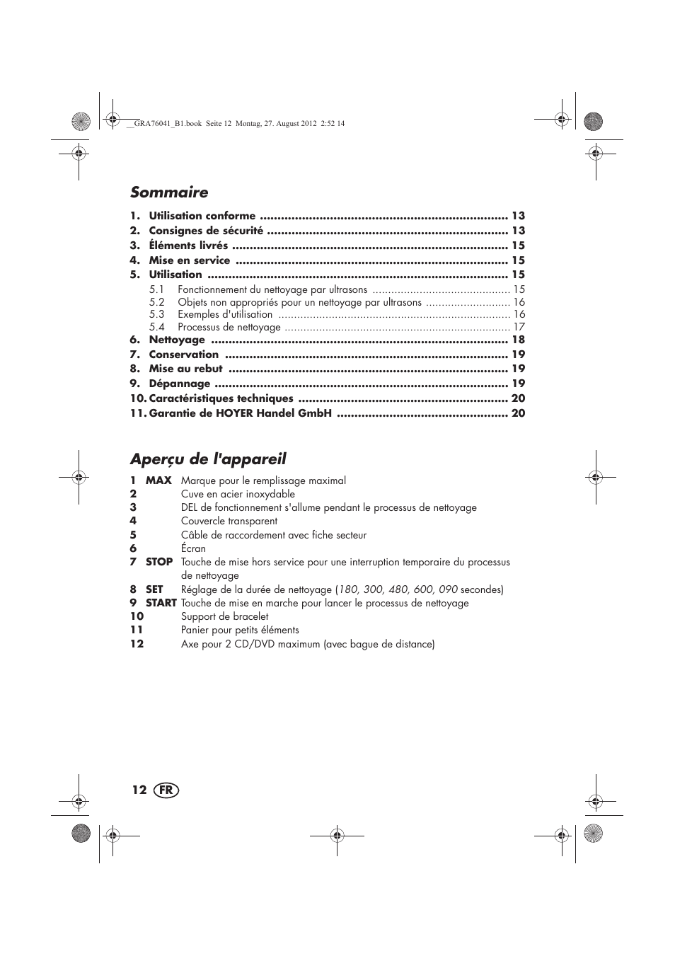 Sommaire, Aperçu de l'appareil | Silvercrest SUR 46 B1 User Manual | Page 14 / 54