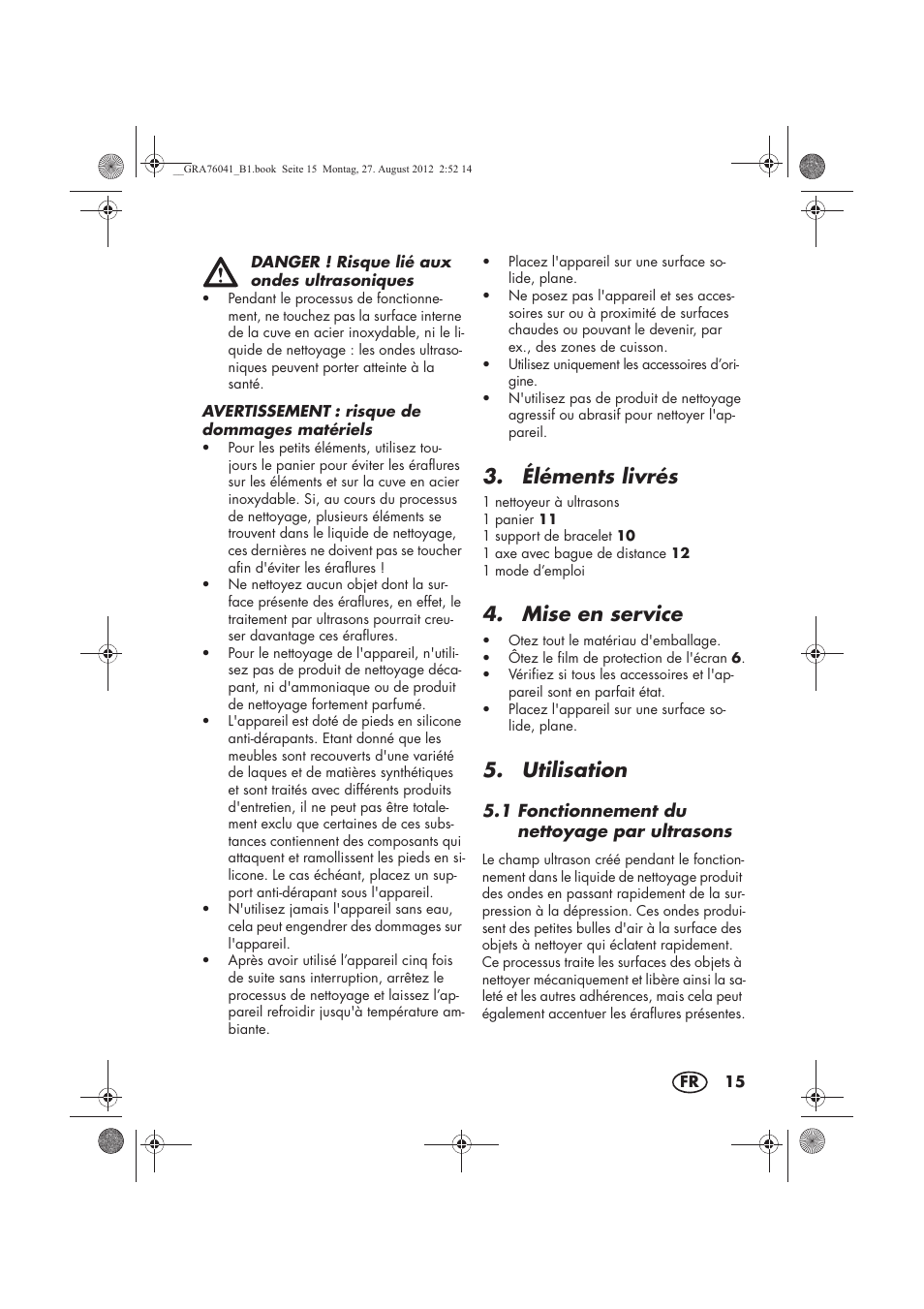 Éléments livrés, Mise en service, Utilisation | Silvercrest SUR 46 B1 User Manual | Page 17 / 54