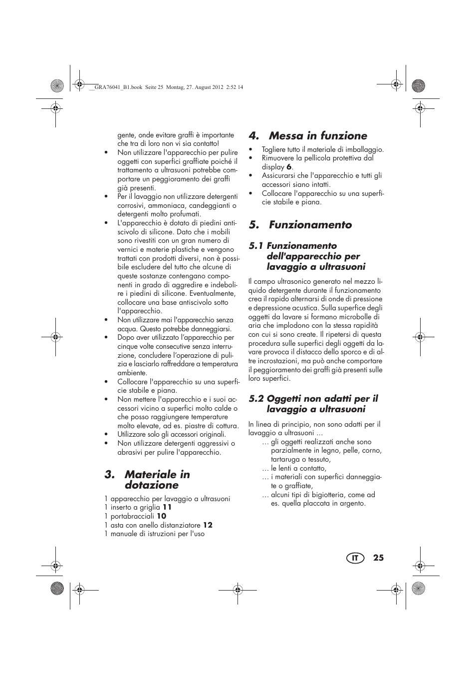 Materiale in dotazione, Messa in funzione, Funzionamento | Silvercrest SUR 46 B1 User Manual | Page 27 / 54