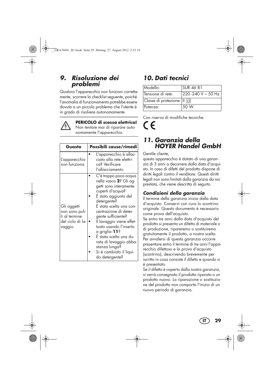 Risoluzione dei problemi, Dati tecnici, Garanzia della hoyer handel gmbh | Silvercrest SUR 46 B1 User Manual | Page 31 / 54