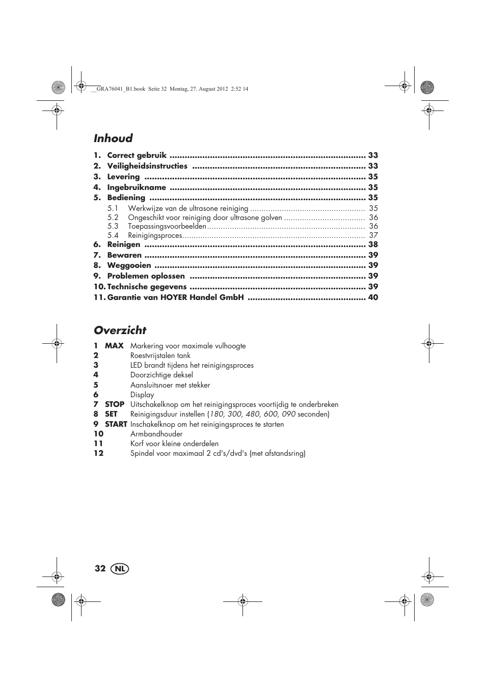 Inhoud, Overzicht | Silvercrest SUR 46 B1 User Manual | Page 34 / 54
